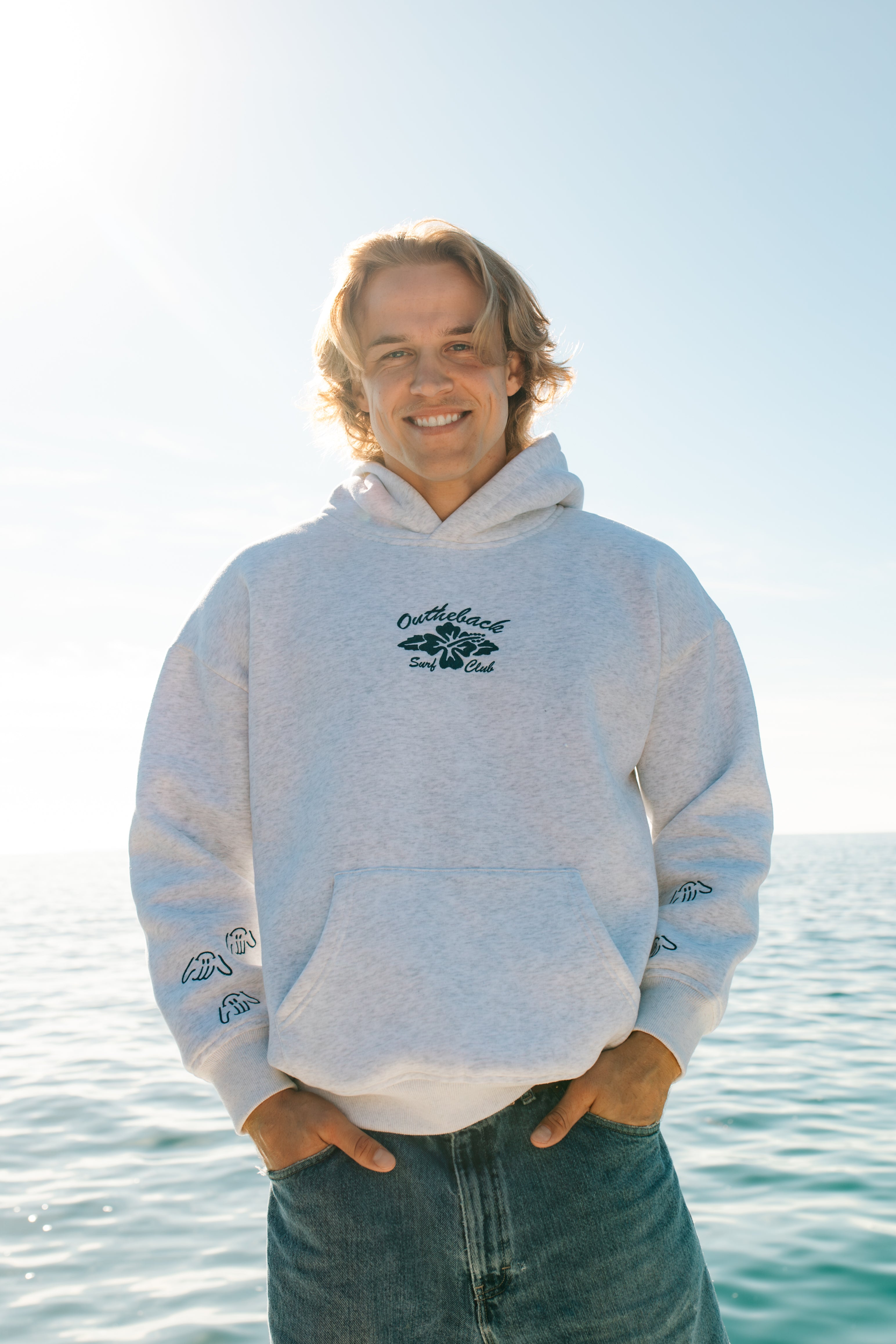 Outheback Gray Shaka Hoodie | Premium Embroidered Surf Hoodie